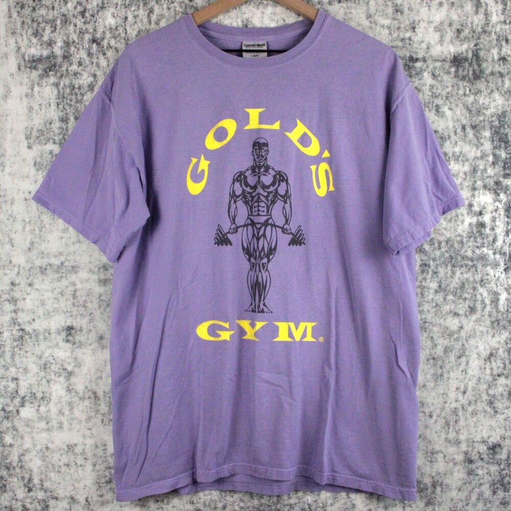 Vintage Y2K Gold's Gym Graphic T Shirt Men’s Large Purple Neon Bodybuilder S/S